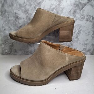 Lucky Brand Dalliey Chunky Mule in Dune-colored suede Stacked Heel Sz 8.5 8 1/2